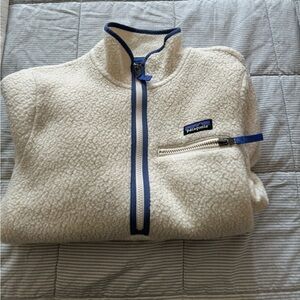 Patagonia Womens Retro Pile Fleece 1/2 Zip Warm Jacket Natural White